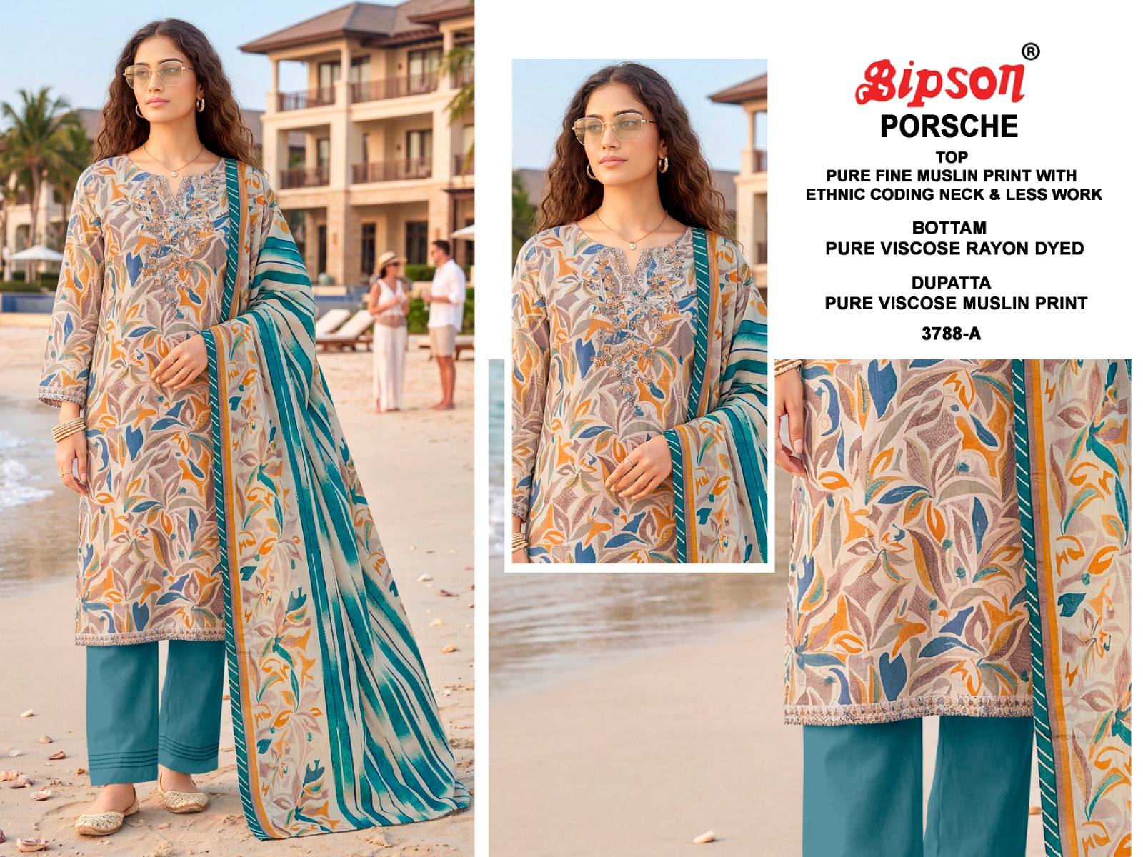 PORSCHE 3788 By BIPSON PRINTS Stylish Beautiful Colourful PREMIUM MUSLIN Dresses At Wholesale Price